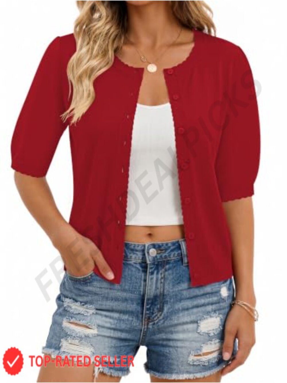 Women's Short Sleeve Cropped Cardigan Lightweight Knit Sweater